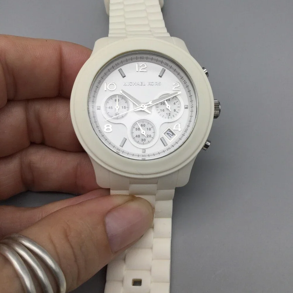 Michael Kors MK-5292 Womens Watch 42mm White Chronograph New Battery